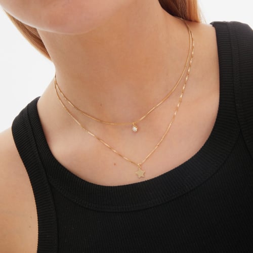 Layering star crystal double necklace in gold plating