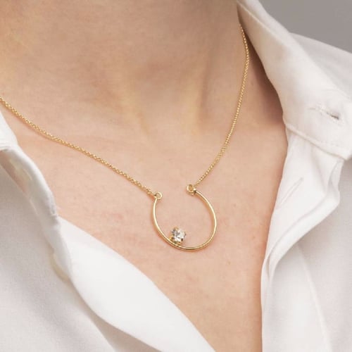 Layering circles crystal necklace in gold plating