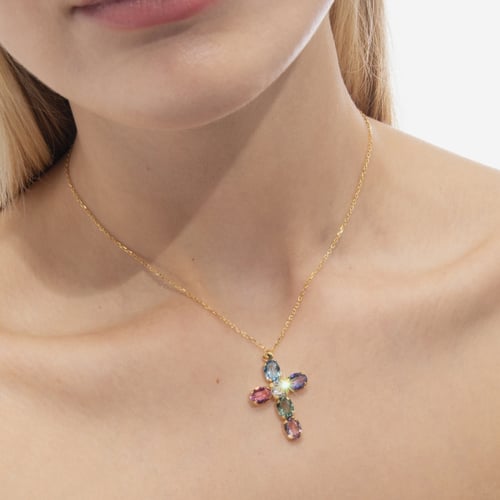 Poetic cross multicolour necklace in gold plating