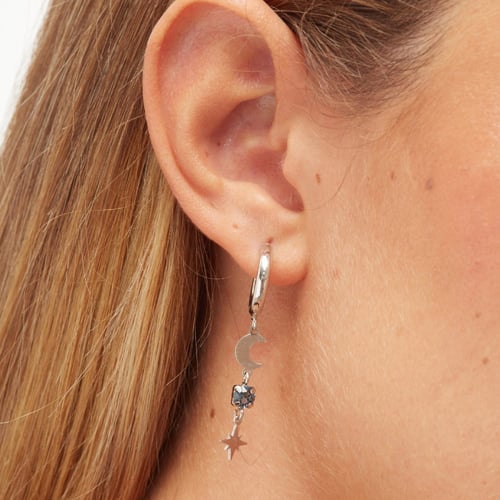 El Firmamento moon hoop denim blue earring in silver