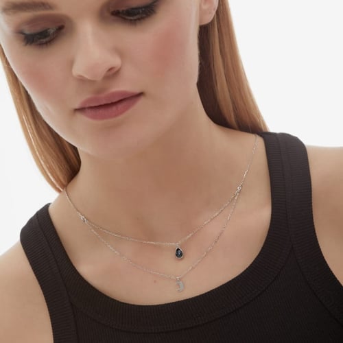 El Firmamento moon denim blue layering necklace in silver
