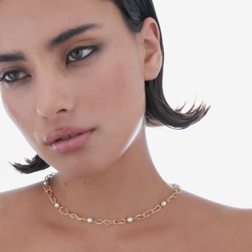 Connect gold-plated short necklace in pearl shape