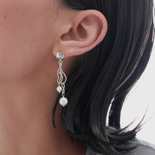 Connect sterling silver long earrings with pearl