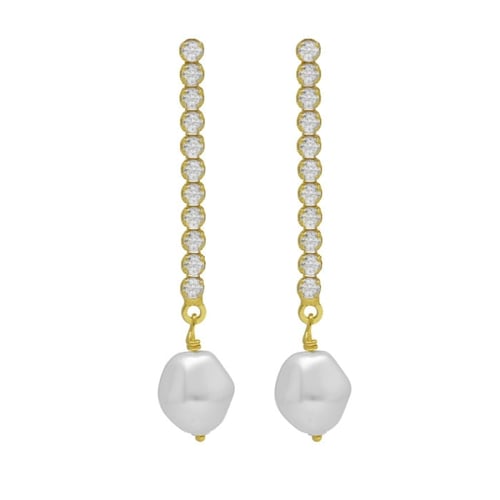 Purpose gold-plated long earrings with pearl in waterfall shape