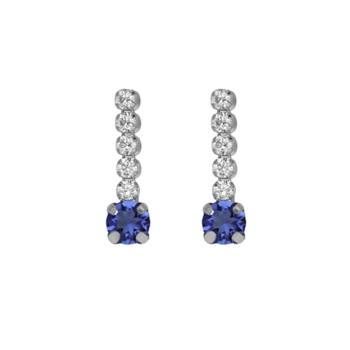 Shine sterling silver short earrings with blue crystal in waterfall shape