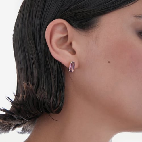 Inspire gold-plated stud earrings with pink crystal in rectangle shape