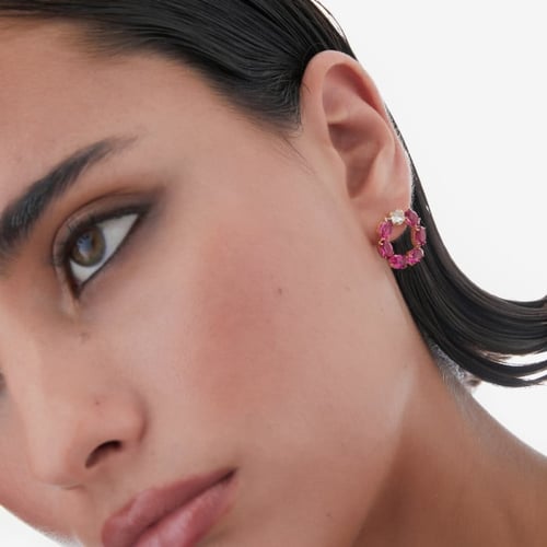 Harmony gold-plated short earrings with pink crystal in circle shape