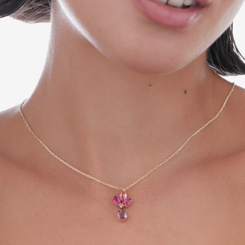 Harmony gold-plated short necklace with purple crystal in flower shape