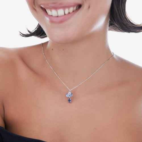 Harmony sterling silver short necklace with blue crystal in flower shape