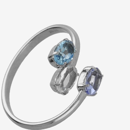Harmony sterling silver adjustable ring with blue crystal in oval shape