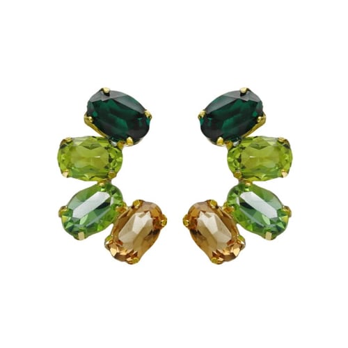 Harmony gold-plated short earrings with green crystal in oval shape