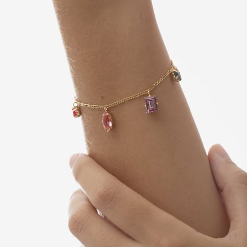 Passion gold-plated adjustable bracelet with multicolour crystal