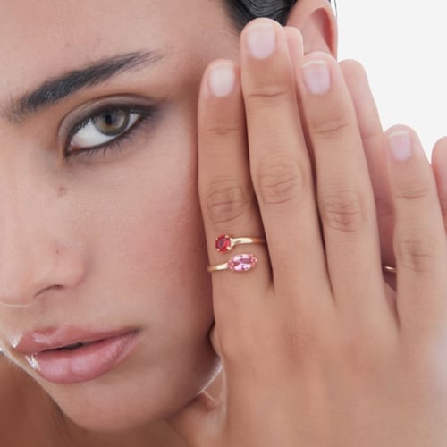 Passion gold-plated adjustable ring with pink crystal