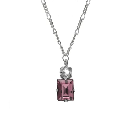 Serenity sterling silver short necklace with pink crystal in rectangle shape