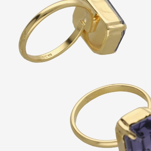 Balance gold-plated adjustable ring with purple crystal in rectangle shape