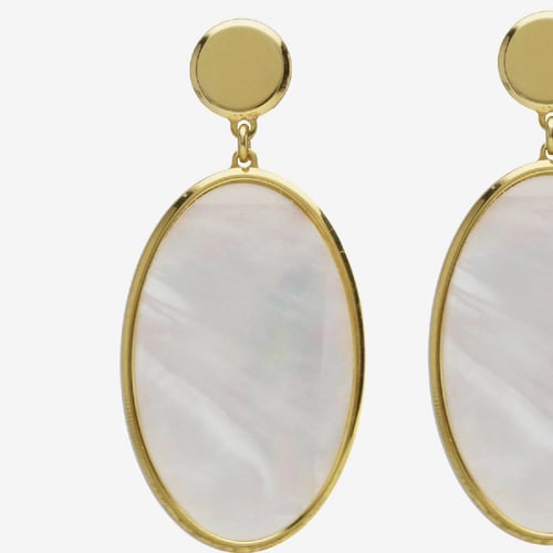 Soulquest gold-plated long earrings with nacar in oval shape