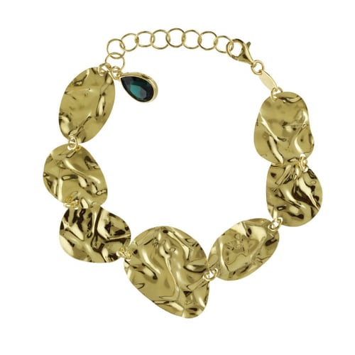 Fullness gold-plated adjustable bracelet with green crystal in texture shape