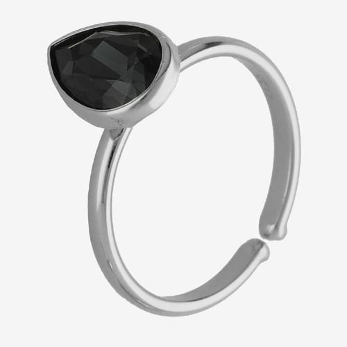 Fullness sterling silver adjustable ring with grey crystal in tear shape