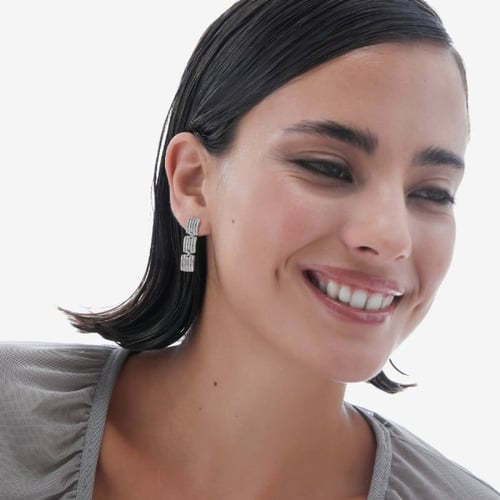 Connect sterling silver long earrings in rectangle shape