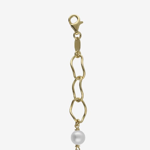 Pulsera ajustable perla y eslabones bañada en oro