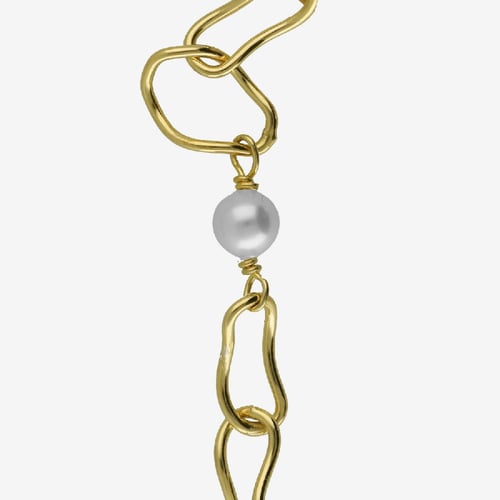 Pulsera ajustable perla y eslabones bañada en oro