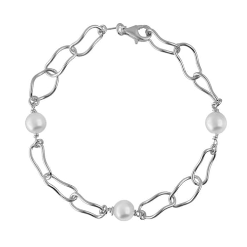 Pulsera ajustable perla y eslabones elaborada en plata