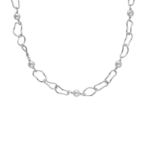 Connect sterling silver short necklace in pearl and link shape