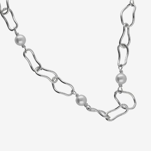 Collar corto perla y eslabones elaborado en plata