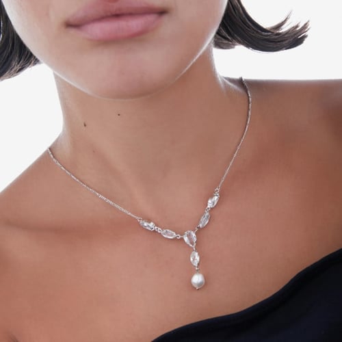 Collar largo cristal marquesa y perla elaborado en plata