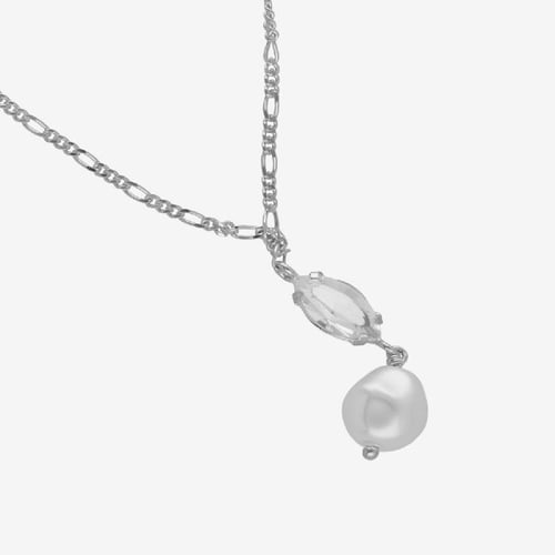 Purpose sterling silver short necklace with white crystal in marquise shape and pearl