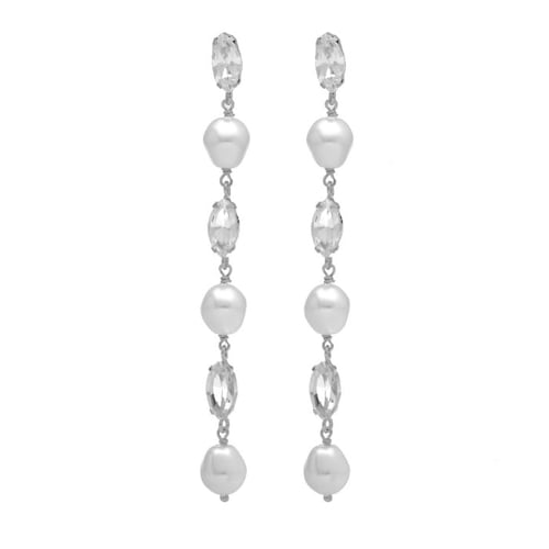 Purpose sterling silver long marquise crystal and pearl earrings