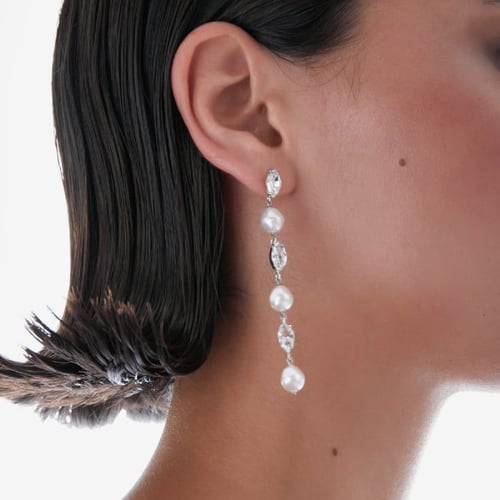 Pendientes largos cristal marquesa y perla elaborados en plata