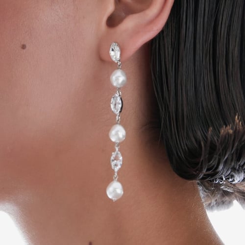 Purpose sterling silver long marquise crystal and pearl earrings