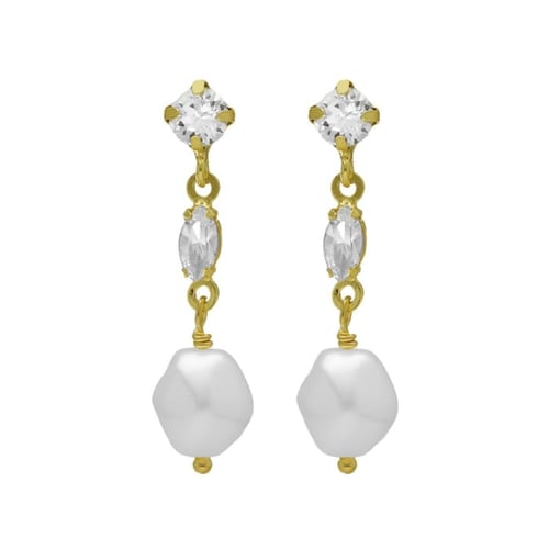 Purpose gold-plated short earrings with white crystal in marquise shape and pearl