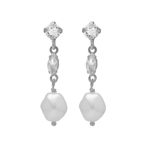 Pendientes cortos cristal marquesa y perla elaborados en plata