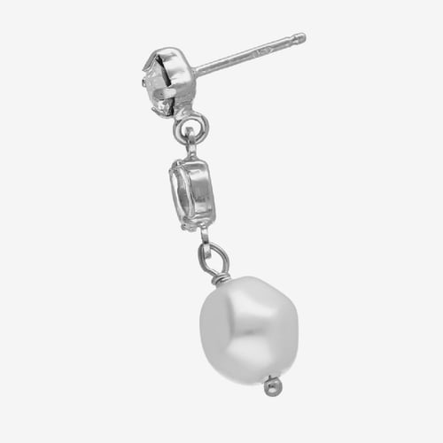 Purpose sterling silver short earrings with white crystal in marquise shape and pearl