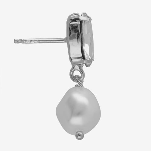 Purpose sterling silver short earrings with white crystal in pearl shape
