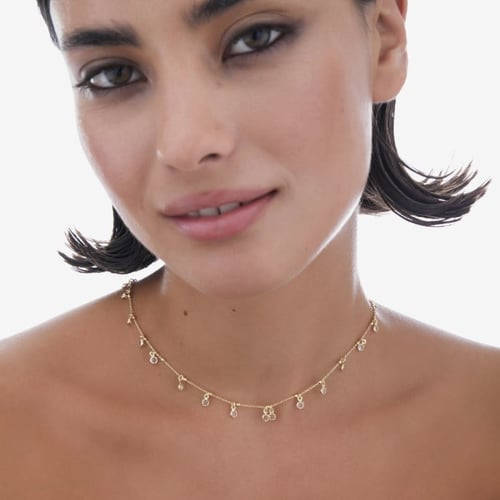 Purpose gold-plated short necklace with white crystal in circle shape
