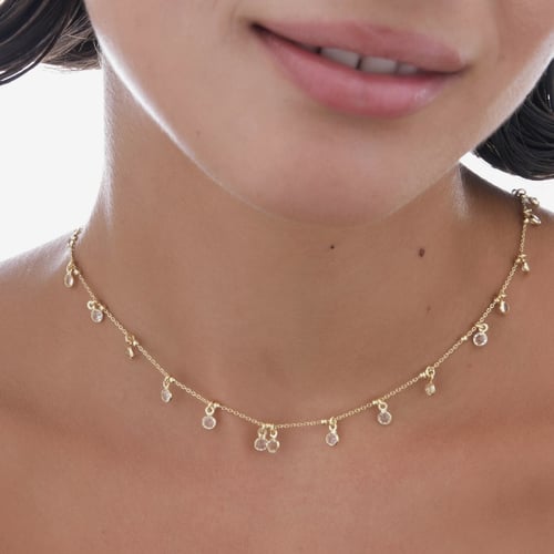 Purpose gold-plated short necklace with white crystal in circle shape