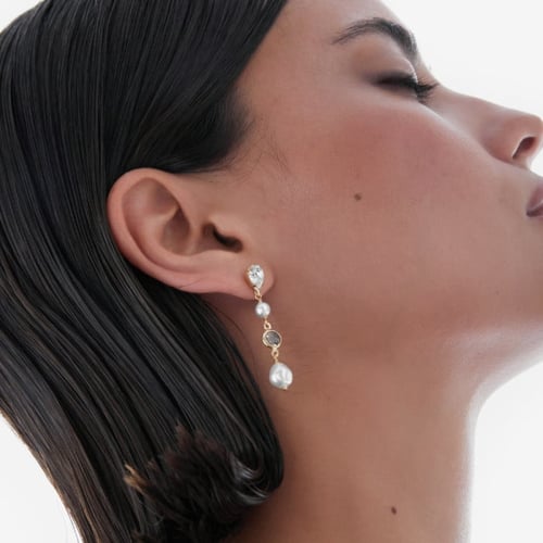 Purpose gold-plated long marquise crystal and pearl earrings