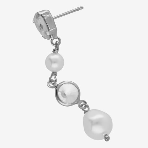 Pendientes largos perla y cristal elaborados en plata