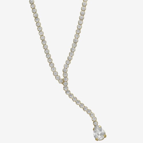 Purpose gold-plated short necklace with white crystal in waterfall shape