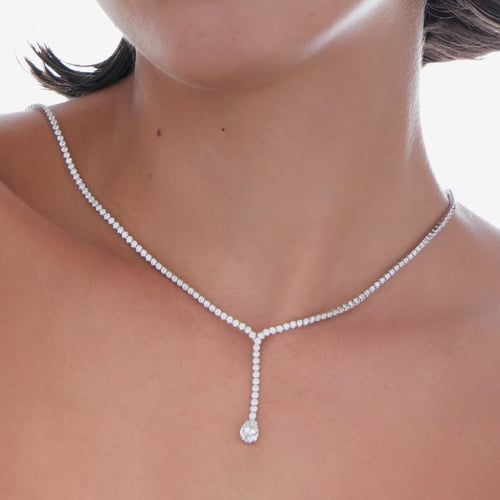 Purpose sterling silver short necklace with crystal in waterfall shape