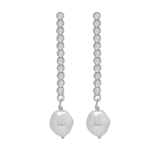 Purpose sterling silver long earrings with pearl in waterfall shape