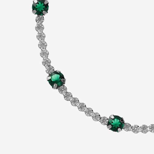 Shine sterling silver adjustable bracelet with green crystal in waterfall shape