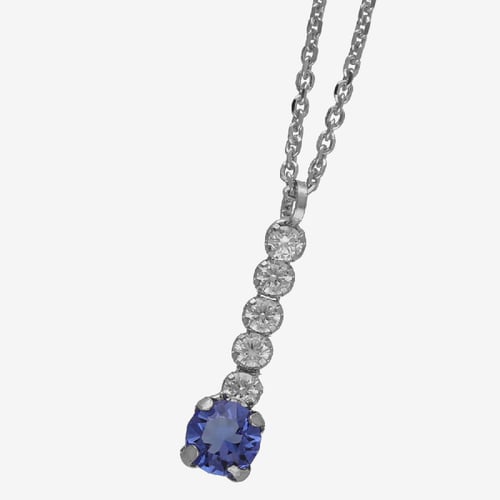 Shine sterling silver short necklace with blue crystal in waterfall shape