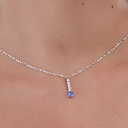 Shine sterling silver short necklace with blue crystal in waterfall shape