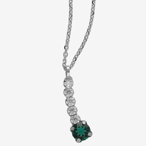 Shine sterling silver short necklace with green crystal in waterfall shape