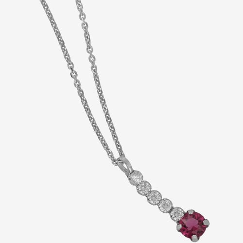 Shine sterling silver short necklace with pink crystal in waterfall shape