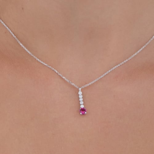 Shine sterling silver short necklace with pink crystal in waterfall shape